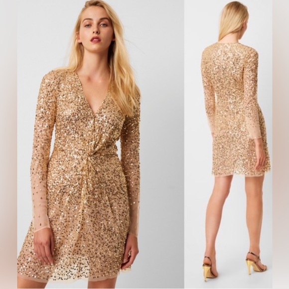 French Connection Emille Sparkle Short Gold Dress - Picture 6 of 8